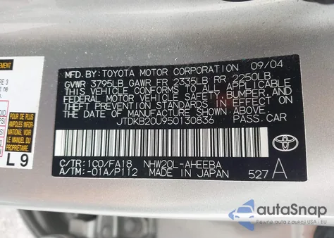 2005 Toyota Prius из США, поврежденный, VIN JTDKB20U950130836